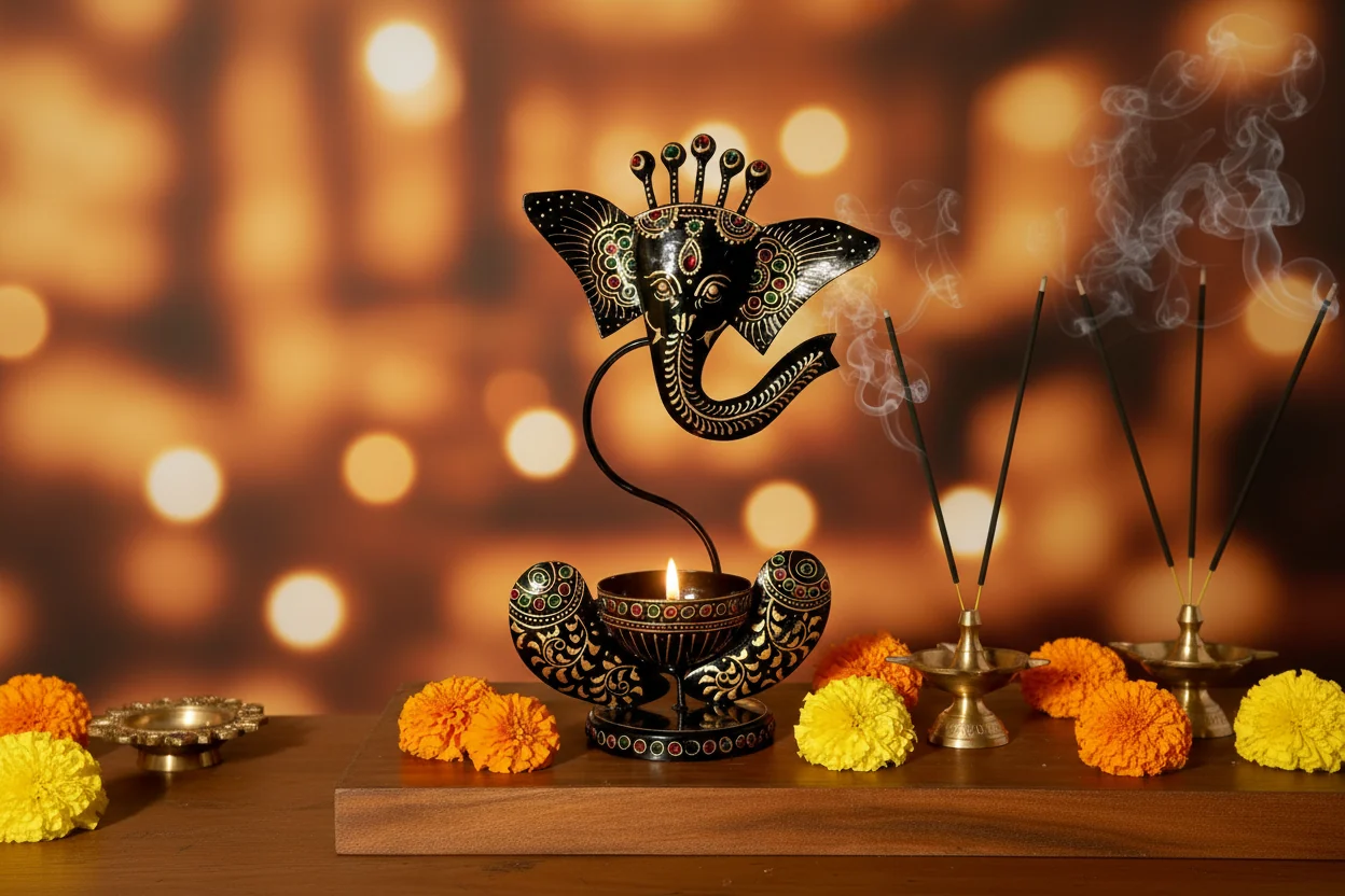Iron Lord Ganesh Idol with Deepak Showpiece- for Diwali Decor