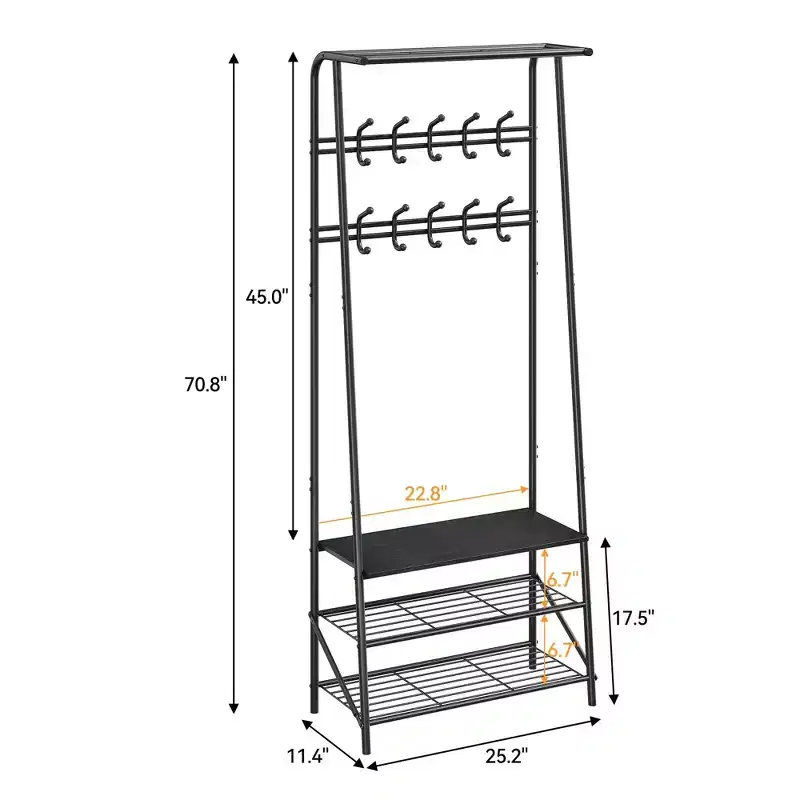 Coat Rack Shoe Bench with 5 /6 /10 Hooks