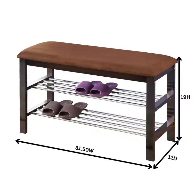 Wood Shoe Bench with Cushion, 3 Tiers Shoe Storage Bench, Entryway Shoe Rack Organizer, Storage Bench for Hallway Bedroom Living Room Mudroom