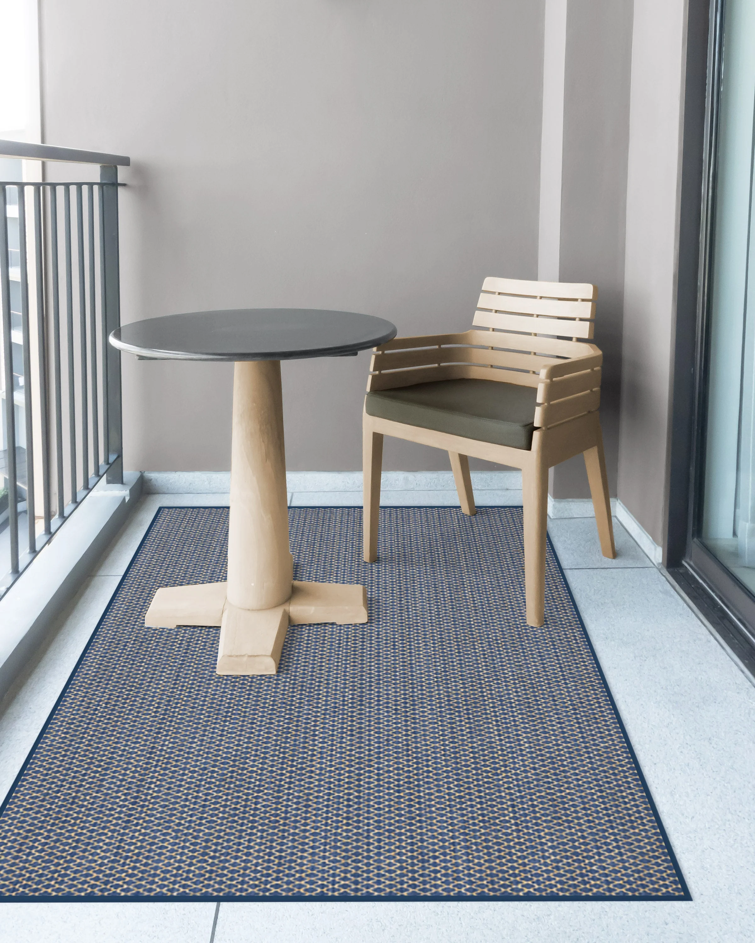 Modern Minimalist Recycled Polyester Flatwoven Rug with Washable Navy Diamond Texture for Living Room & Bedroom