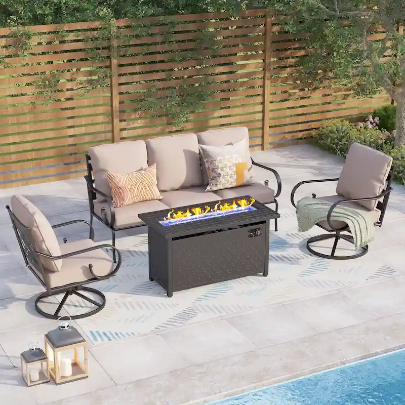 MAISONARTS Patio Sofa Set 4/6-Piece Outdoor Conversation Set with 45 Gas Fire Pit Table