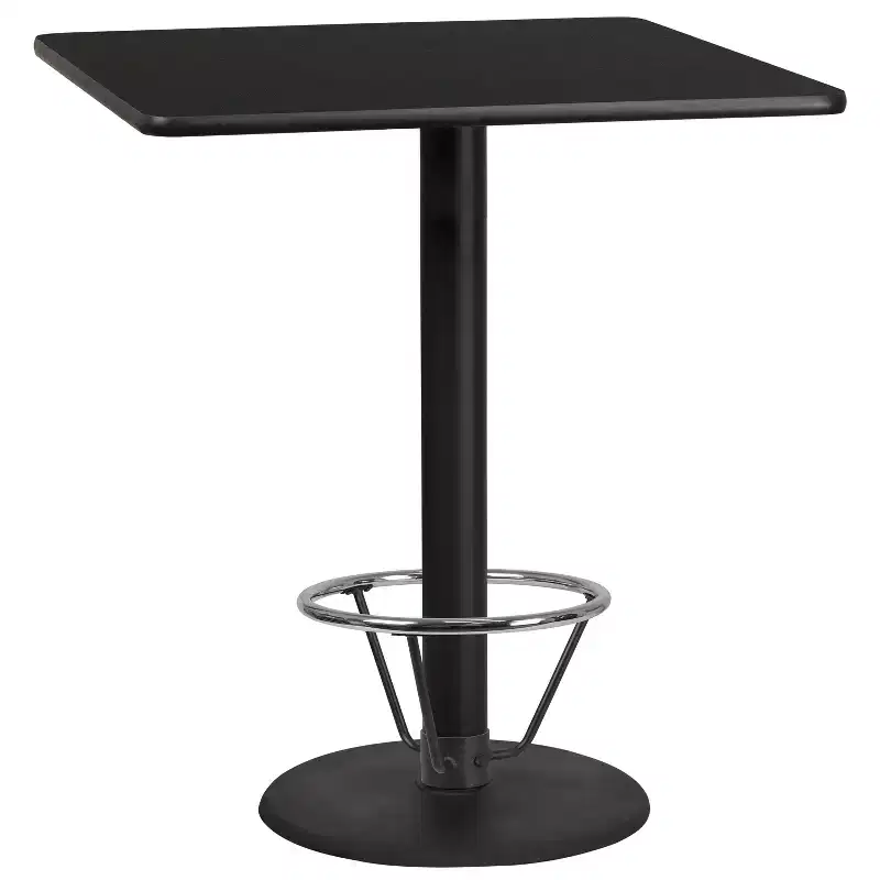 Flash Furniture 36'' Square Laminate Table Top with 24'' Round Bar Height Table Base and Foot Ring
