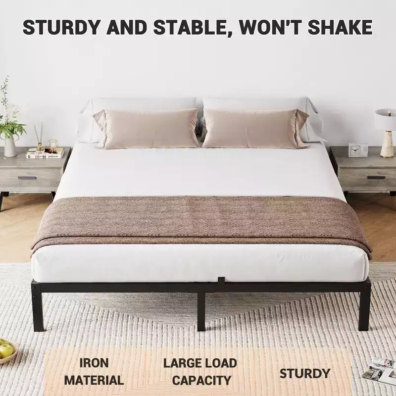Bed Frame No Box Spring Needed, Low Heavy Duty Metal Platform Bed Frame with Sturdy Metal Slats for Mattress Foundation, Easy Assembly