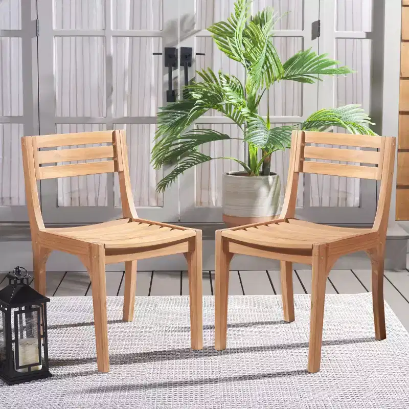 Anna Solid Teak Chair Indoor/Outdoor (Set of 2) - PAT6502 - Natural - Safavieh