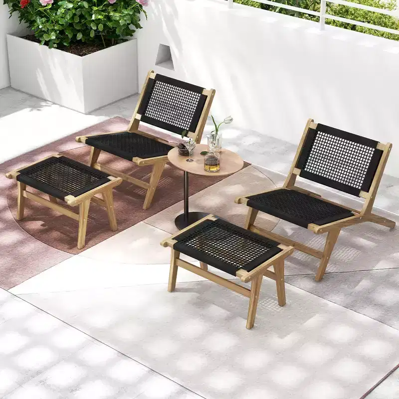 Costway Mid Century Modern Accent Chair w/ Ottoman Living Room Chair w/Teak Wooden Frame