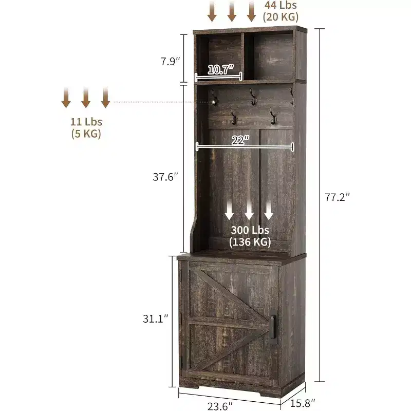 Farmhouse Narrow Hall Tree with Bench - 23.6