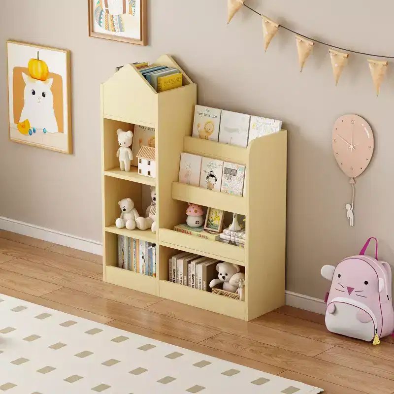 MAYEERTY Kids Wooden Bookshelf Toy Storage Organizer, Multi-Shelf Cubby with 2 Baskets for Nursery Playroom Children's Room