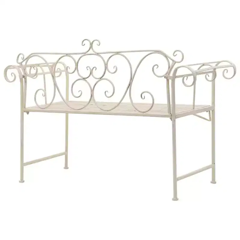 vidaXL Patio Bench Metal Scrolling Garden Bench Chair Metal Antique White