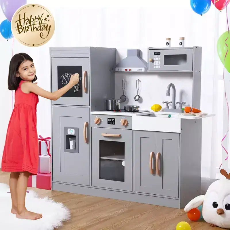 Kids Kitchen Playset, Wooden Chef Pretend Play Set with 20 PCS Cookware Accessories, Wooden Cookware Pretend