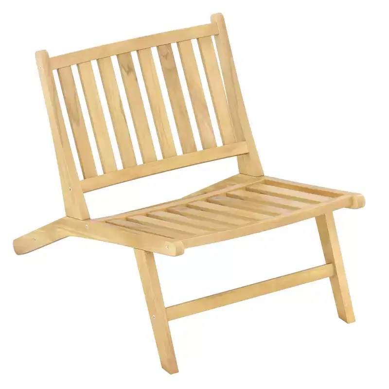 Costway Teak Wood Outdoor Reclining Chair Natural Mid Century Accent Chair w/ Backrest