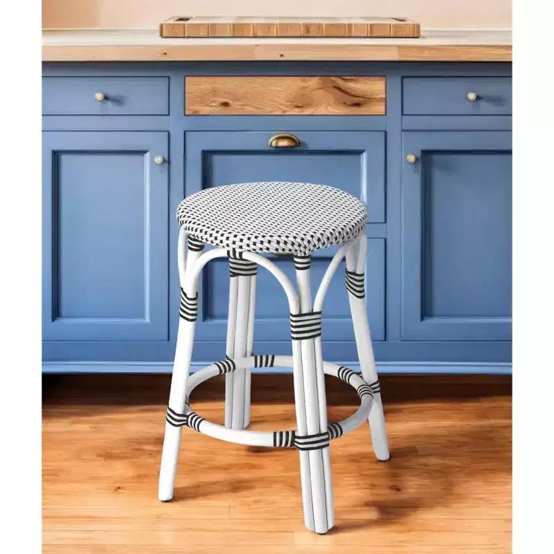 HomeRoots 24 Black and White Rattan Backless Counter Height Bar Chair