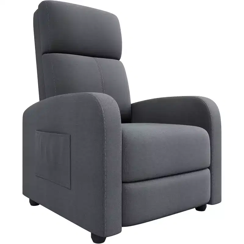 Linen Fabric Manual Recliner Chair, with Side Pocket, High Backrest, Thick Cushion, Adjustable Push Back Recliner, Lounge Chair for Living Room, Gray