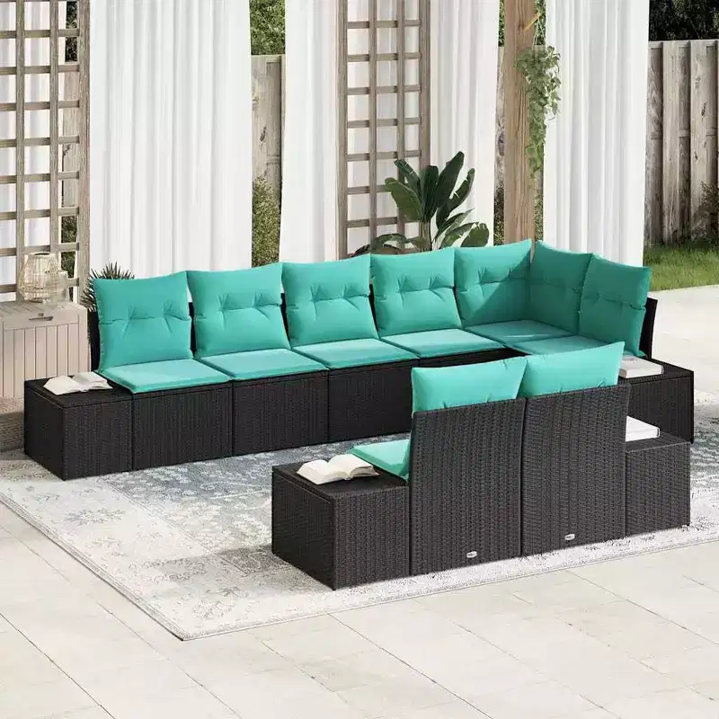 vidaXL Garden Sofa Set 8 pcs Black and turquoise 319 x 154 x 85 cm - Black and turquoise Without table