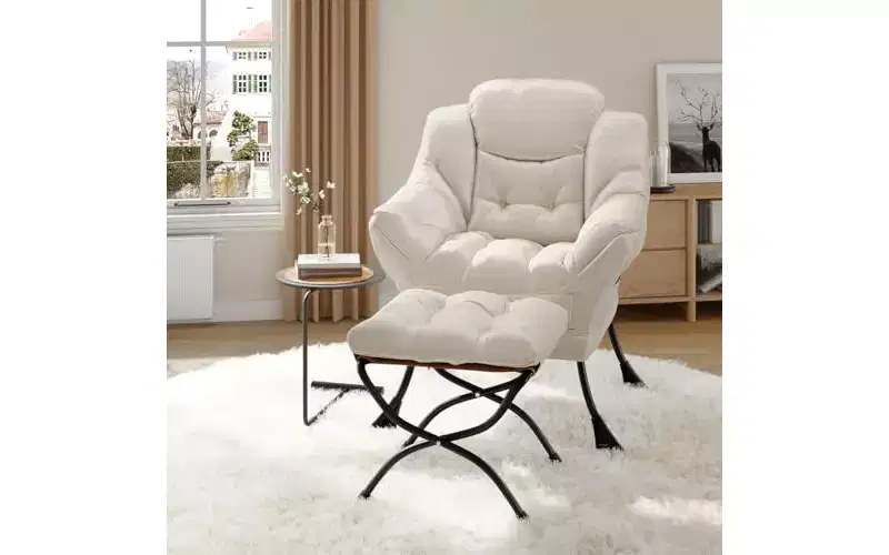 Gray Bicast Leather Lounge Chair with Ottoman – Single Seat