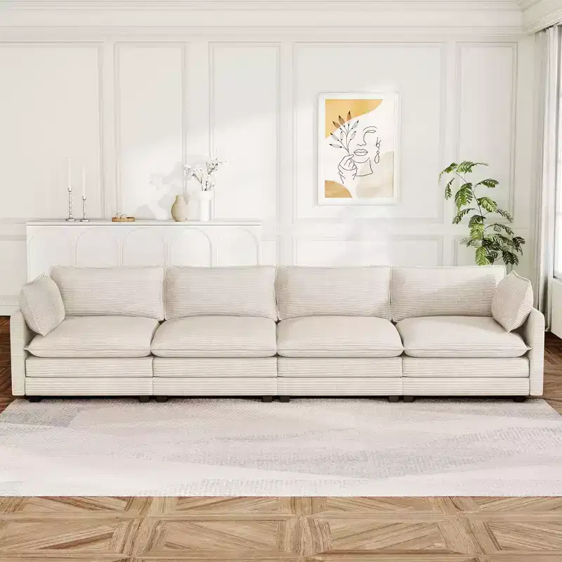 Hyleory 148 Modern Corduroy Straight 4 seater Couch Sectional Sofa for Living Room
