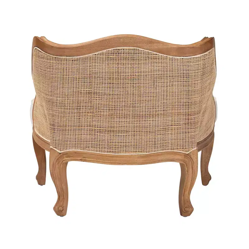 French-Inspired Accent Chair – Bayur Wood, Rattan, Foam Padded, No Assembly