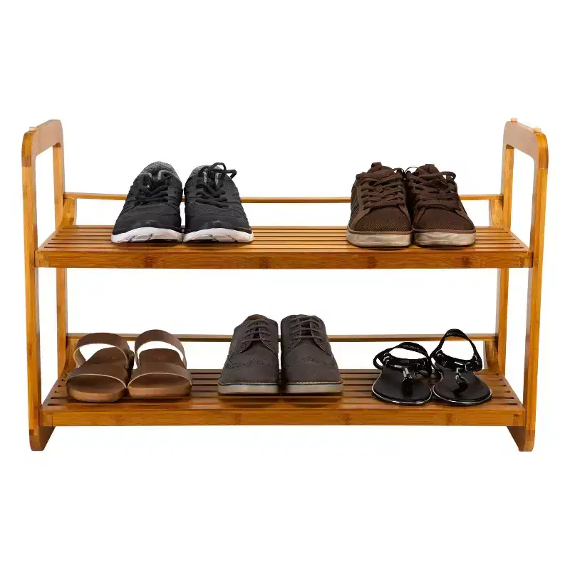 2-Tier Stackable Bamboo Shoe Rack Holds 6 Pairs Tan