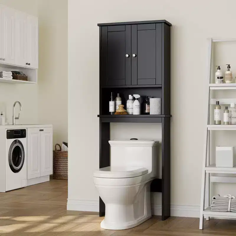 Over The Toilet Storage Cabinet, Bathroom Shelf Organizer with Anti-Tip Device Small Freestanding Space Saver with Adjustable Shelf