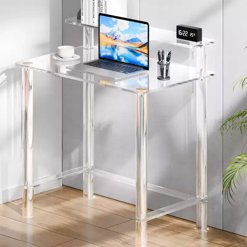 Acrylic Table, 2Tiers Clear Office Desk with Monitor Stand, Acrylic Study Computer Desk,Modern Side End Table Nightstand,19.7x31.5x34.7 in,Clear