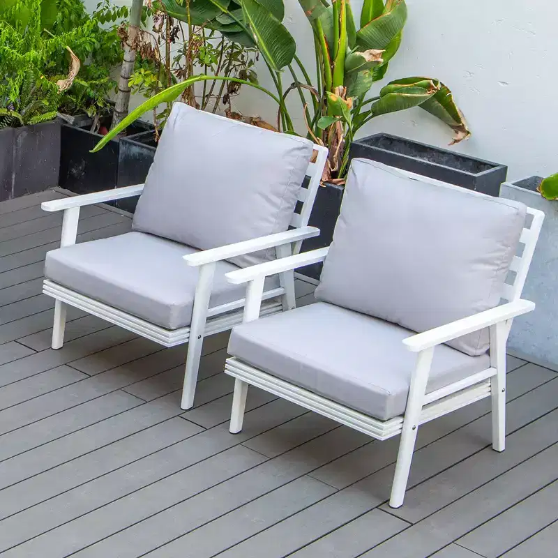 Outdoor Patio Armchair Set of 2 Rust-Proof Aluminum All-Weather Removable Cushions 300 lbs