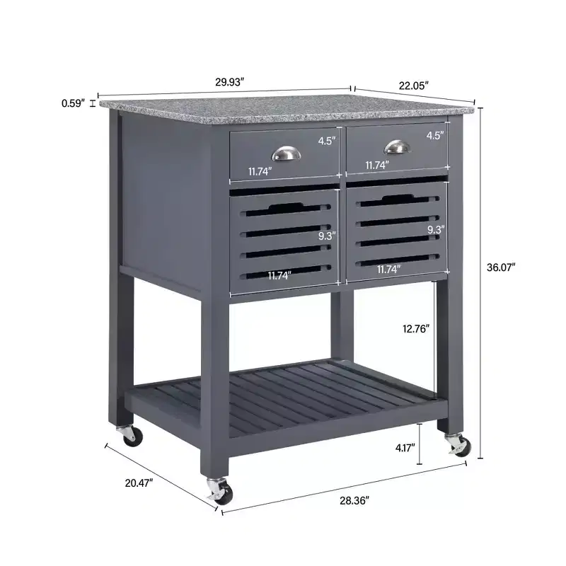 30Mobile Rolling Kitchen Island Trolley Serving Cart with Marble Top,Underneath Drawer & Slide-Out Wire Storage Basket