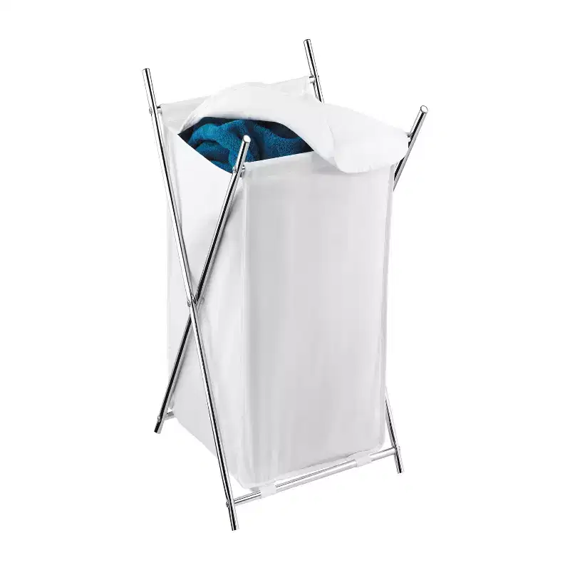 Steel Frame, Collapsible Laundry Sorter with Lid, 3 Volume Capacity, Silver