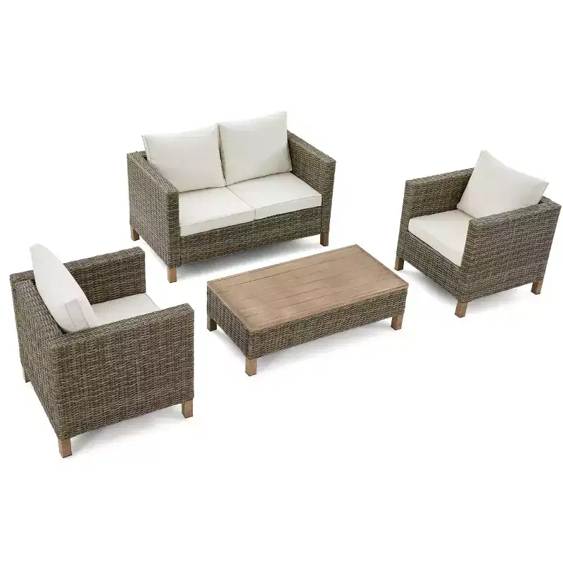 4 Piece Patio Conversation Sets with Cushions and Coffee Table