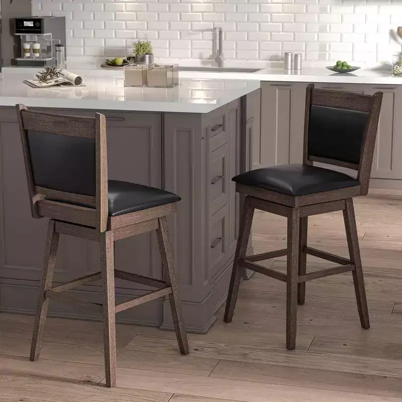 29 Swivel Bar Stools Set of 2 with Back Rubber Wood Legs Sturdy Footrest