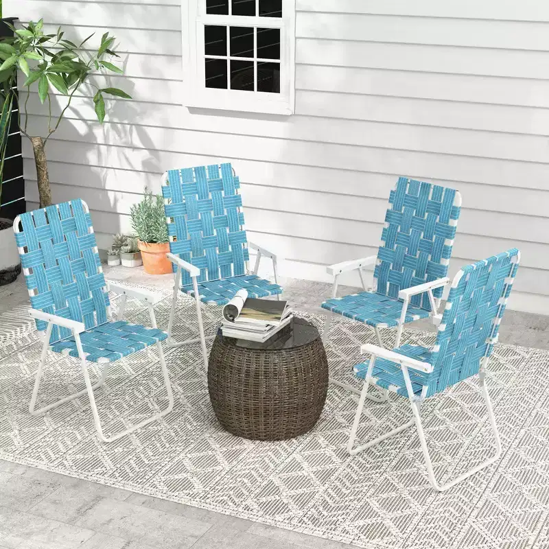 Set of 4 Patio Folding Chairs, Classic Outdoor Camping Chairs, Portable Lawn Chairs w/ Armrests