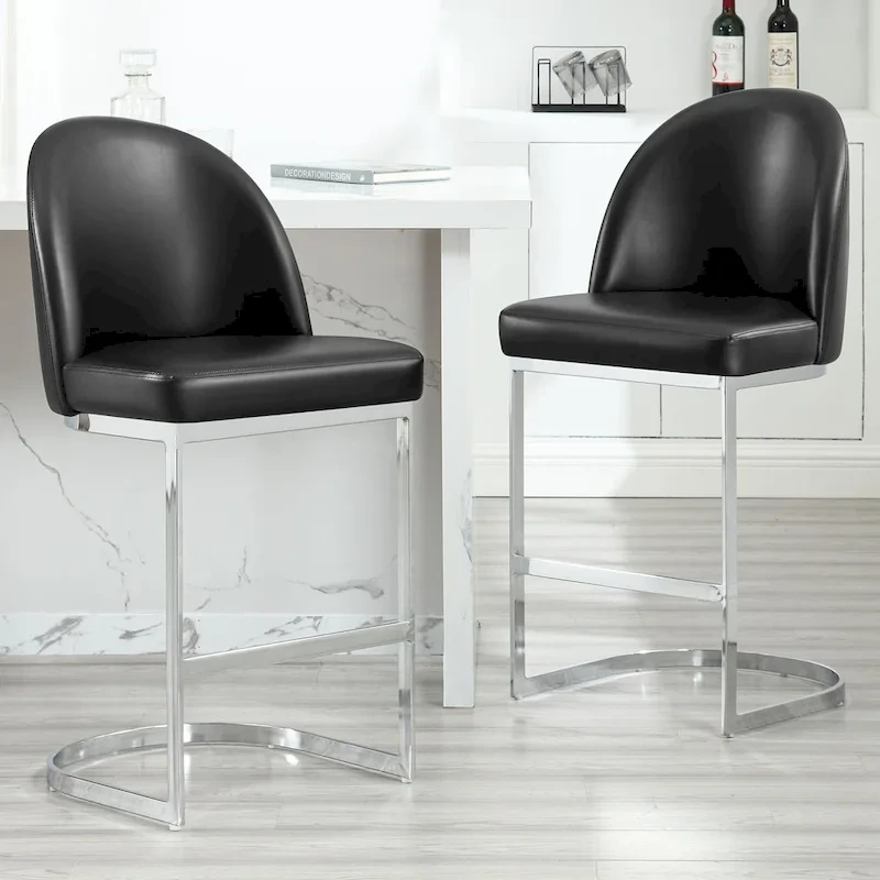26 Faux Leather Upholstered Counter Height Bar Stools with Metal Legs - 38.8H x 17.9W x 20.9D
