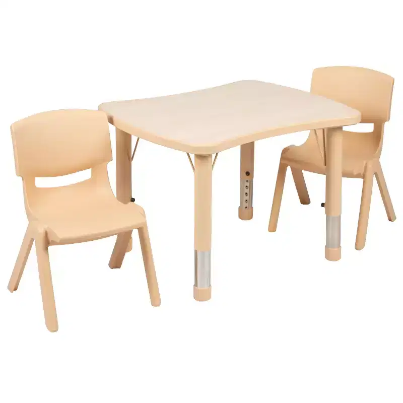 Flash Furniture 21.875W x 26.625L Rectangular Plastic Height Adjustable Activity Table Set with 2 Chairs