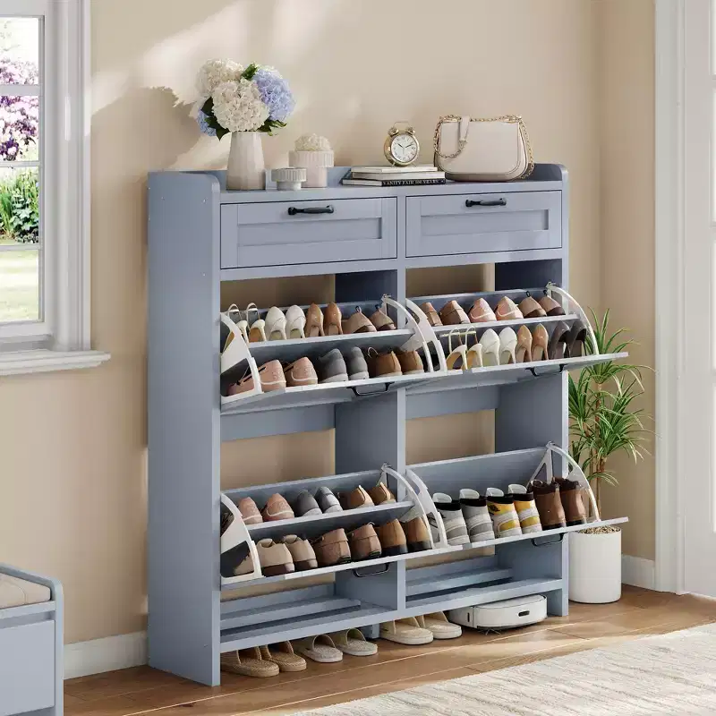 Shoe Cabinet with 4 Flip Drawers and 2 Top Drawers, Freestanding Shoe Storage Cabinets, Hidden Shoe Storage, for Living Room