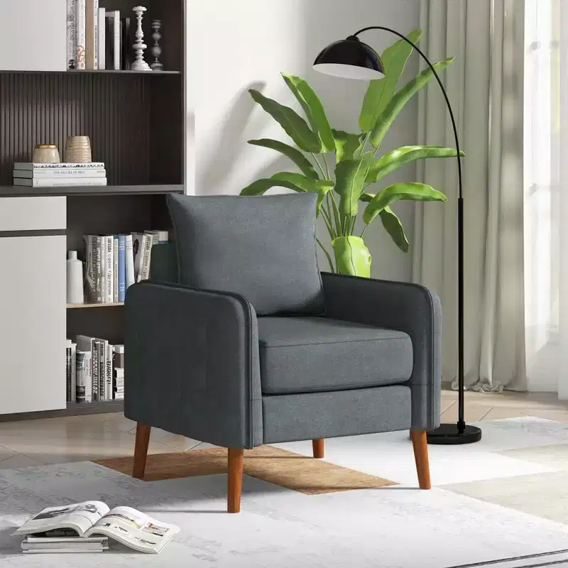 Costway 2PCS Modern Accent Chair Upholstered Mid-Century Armchair w/ Rubber Wood Legs