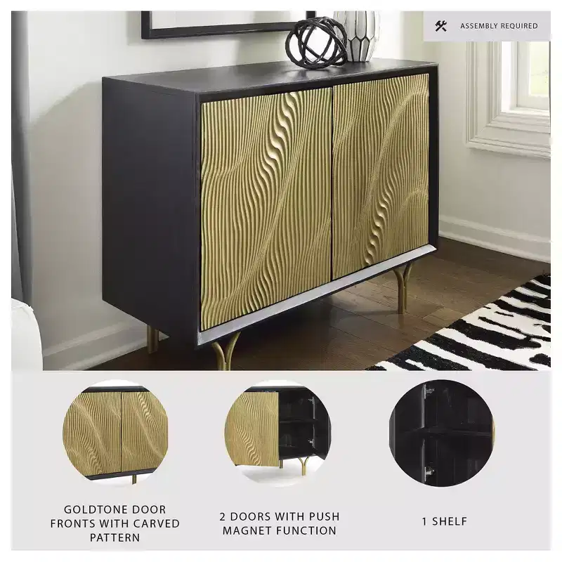 Signature Design by Ashley Tayner Accent Storage Cabinet with Gold Finish Doors, Black Frame