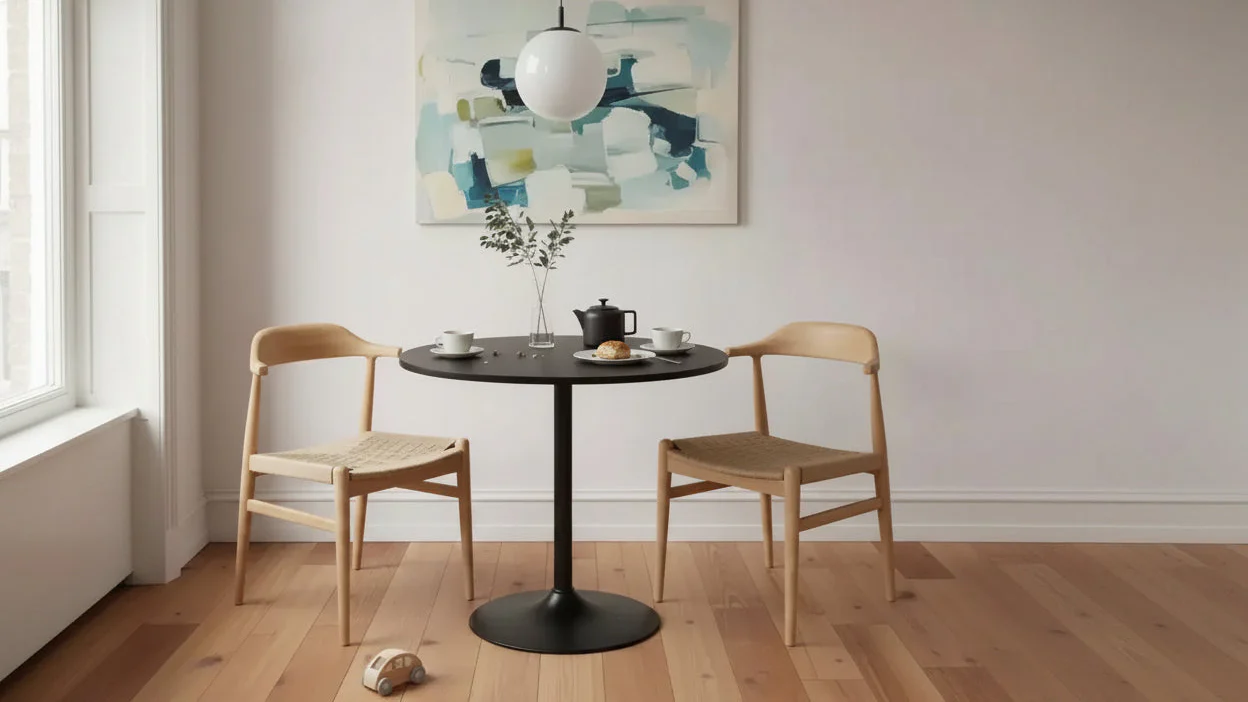 31 Round Pedestal Dining Table for Small Spaces, Compact 2-Person Kitchen & Café Table, Black