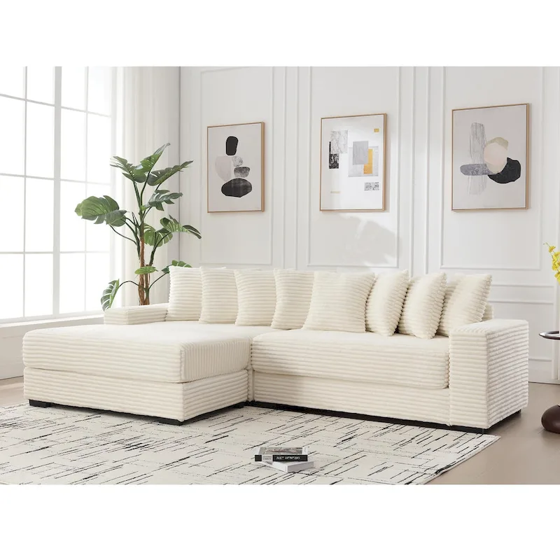 Black / Gray / Beige / Green Corduroy L-Shaped Sectional Sofa, Left Chaise, Seats 3