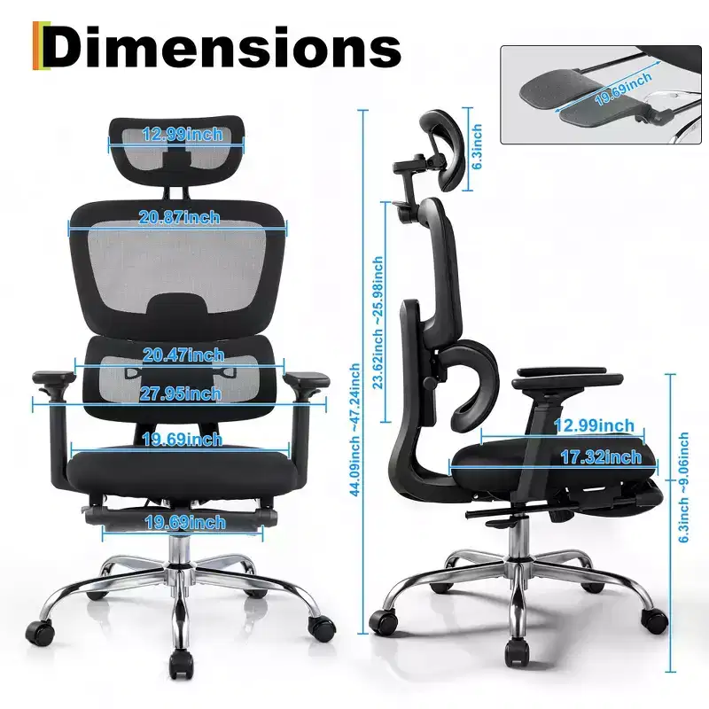 Ergonomic High Back Mesh Office Gaming Chair, 400lb Heavy Duty Capacity with Flip-Up Arms, Adjustable Headrest, Lumbar and Leg Support, Reclining