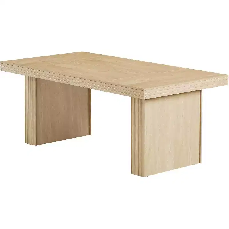 Modern 63 Farmhouse Dining Table for 6, Kitchen Table with Fluted Line for Dining Room, Living Room