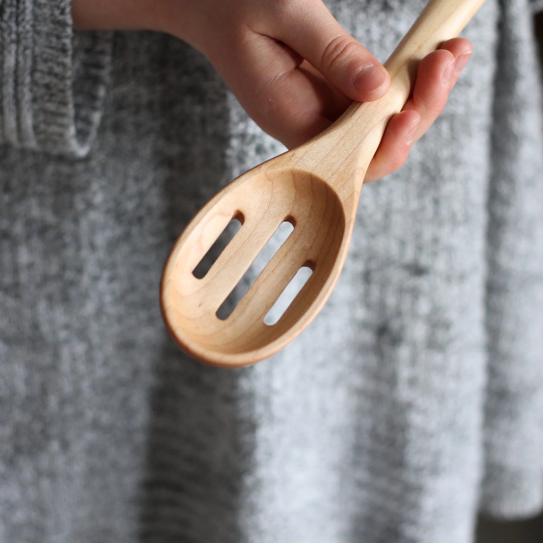 Handmade Wooden Oval Spoon with Slots