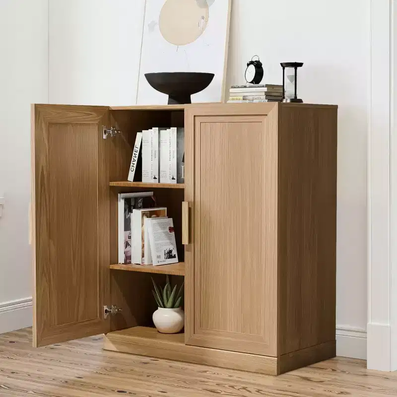 Wood Storage Cabinet with Adjustable Shelves, 36x31x16 Inch