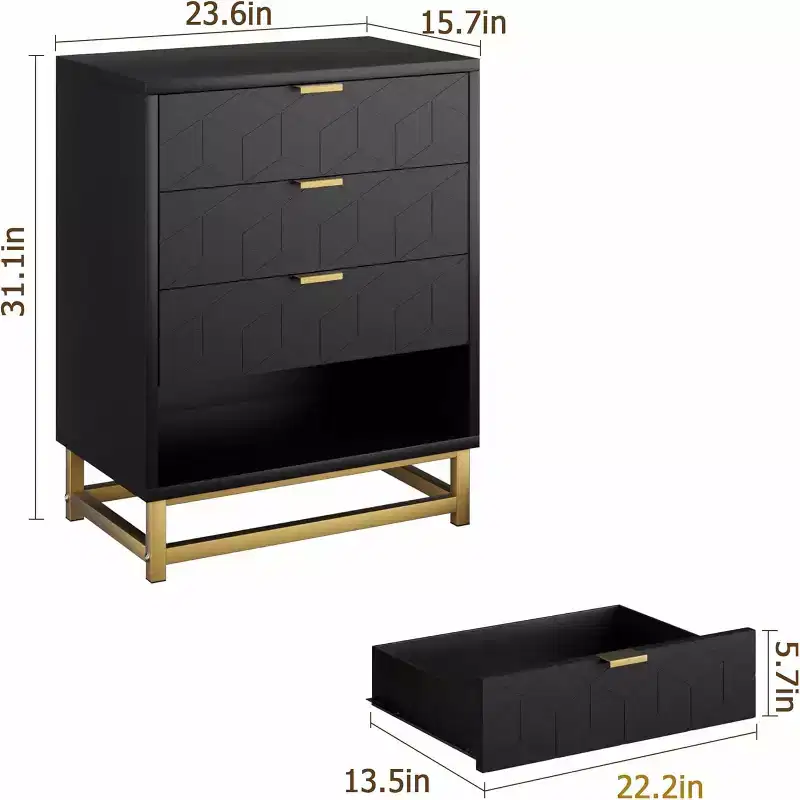 Zstar Bedroom Dressing Table, 4 Drawer Dresser with Metal Legs