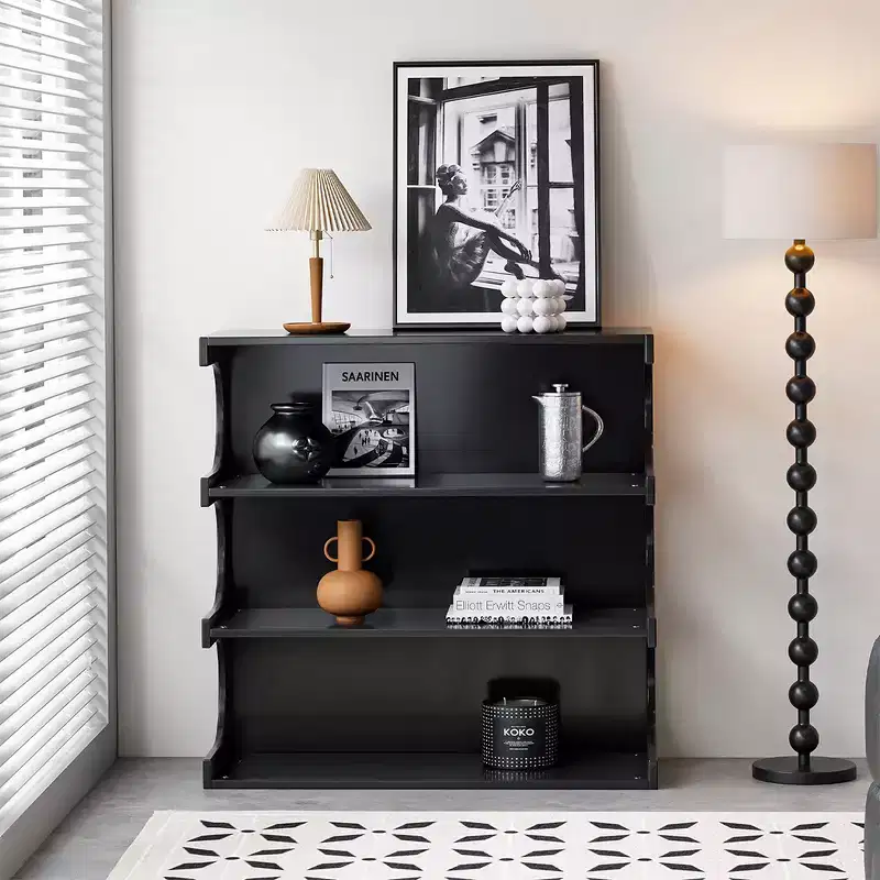 4-Tier Mid-Century Floor Bookshelf, Rustic Open Bookcase & Display Storage Organizer for Living Room, Bedroom, or Office