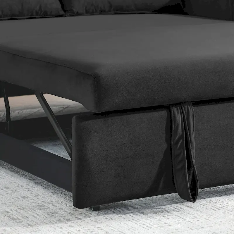 Modern Convertible Velvet Loveseat Sofa Sleeper Sofa Bed with 2 Pillows
