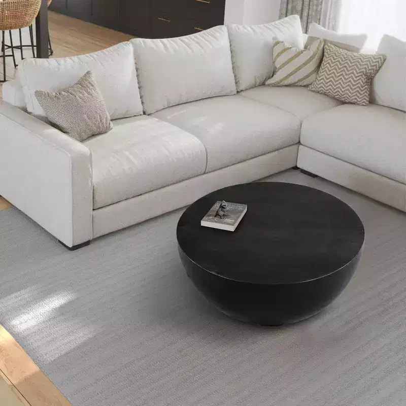 Royal Hampton 30 Inch Modern Art Coffee Table, Round Drum Shape, Solid Mango Wood