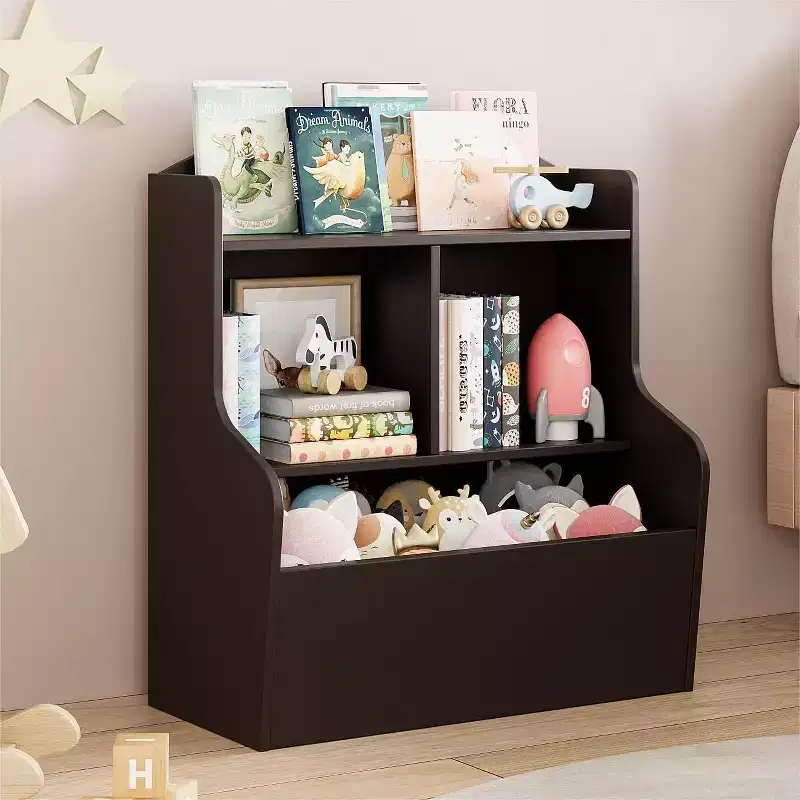 3-Tier Kids Toy Storage Organizer, Bookshelf with 5 Compartments, Toy and Book Shelf for Bedroom, Playroom, or Classroom, Brown