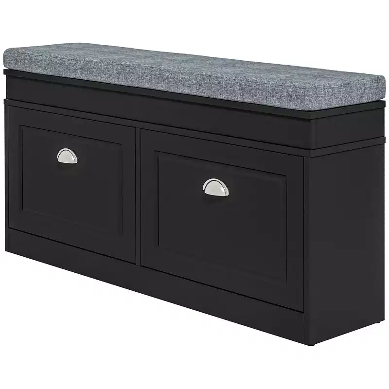 Modern Shoe Storage Bench, Entry Way Bench with Cushion, 2 Drawers, Storage Ottoman Bench, Holds 8 Pairs