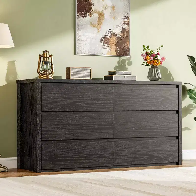 Rustic Farmhouse 6-Drawer Dresser with Handle-Free Design and Anti-Tip Safety