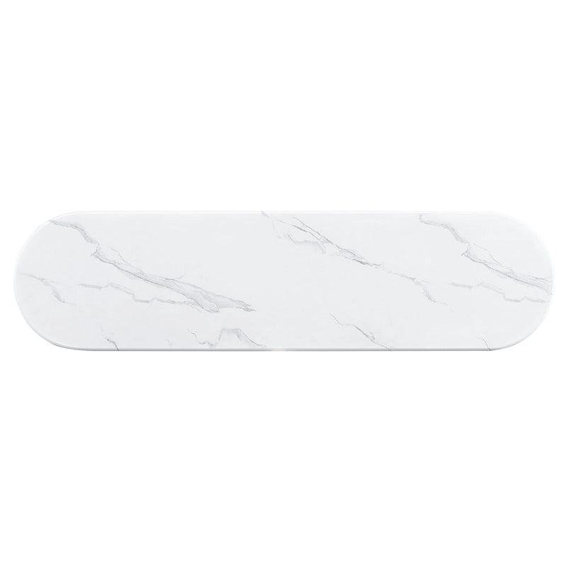 Oval Faux Marble Top Console Table Entryway Table, Narrow Sofa Table Hallway Accent Table with Triangular Base