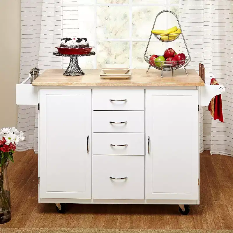 Cottage Country Wood Top Kitchen Cart
