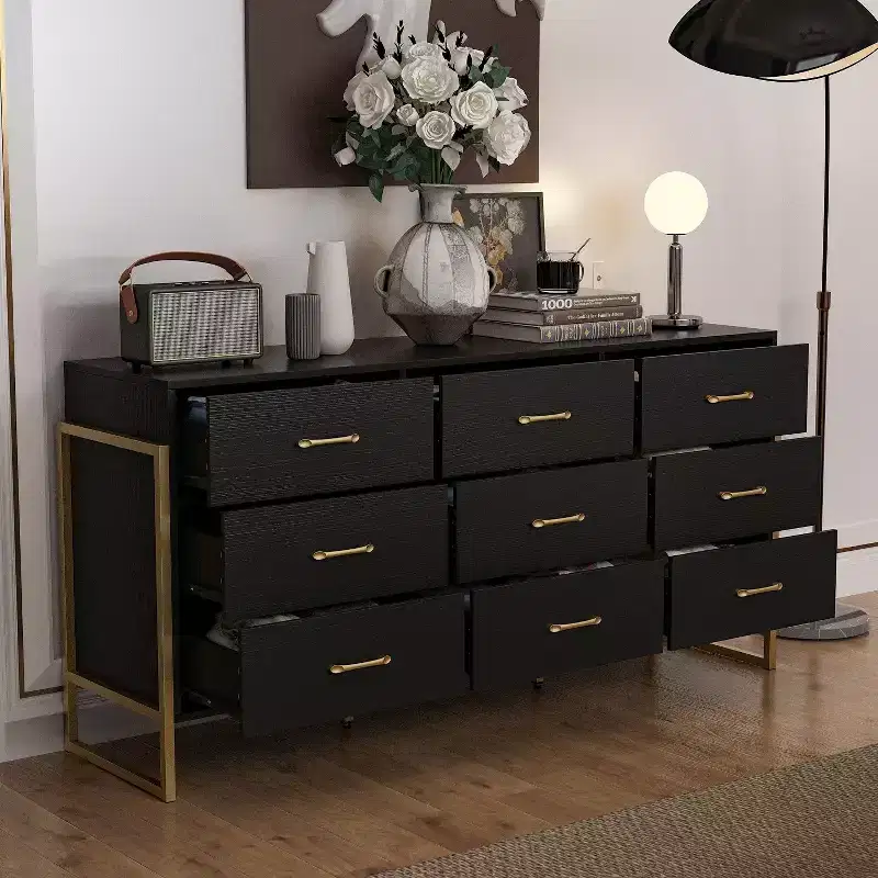 Hitow Modern Large 9 Drawer Dresser Metal Frame Design Chest of Drawers